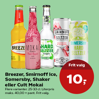 Breezer, Smirnoff Ice, Somersby, Shaker eller Cult Mokai