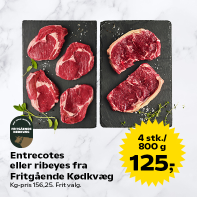 Entrecotes eller ribeyes fra Fritgående Kødkvæg