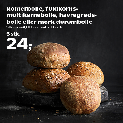 Romerbolle, fuldkorns multikernebolle, havregrødsbolle eller mørk duru