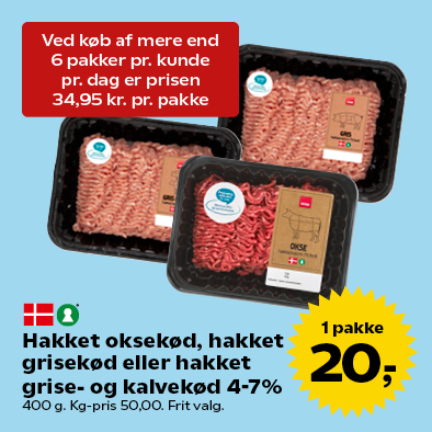 Hakket oksekød, hakket grisekød eller hakket grise- og kalvekød 4-7%