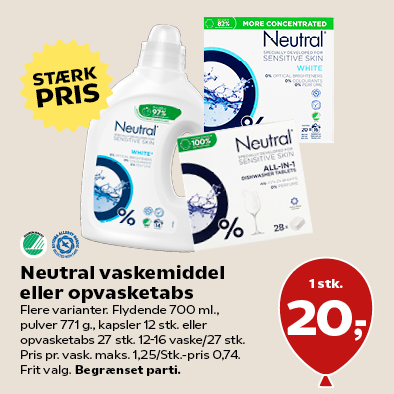 Neutral vaskemiddel eller opvasketabs