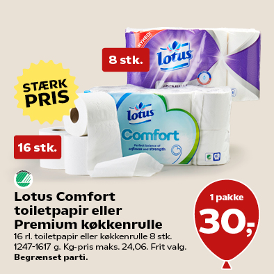 Lotus Comfort toiletpapir eller Premium køkkenrulle